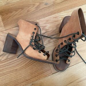 Jeffrey Campbell x Free People Tan Lace-Up Boots with Chunky Heel